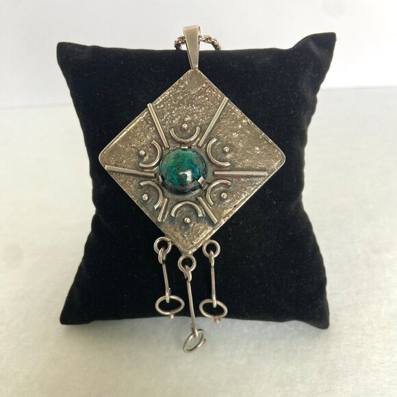 Sterling Silver 925 Israel 4" Modernist Style Eilat Stone Pendant Necklace 24" - Picture 12 of 16